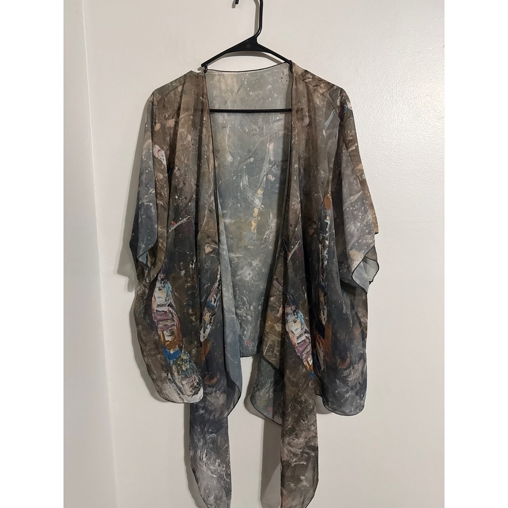 Kira Fercho Montana Artist Abstract Art Sheer Kimono Wrap L/XL Multi Color